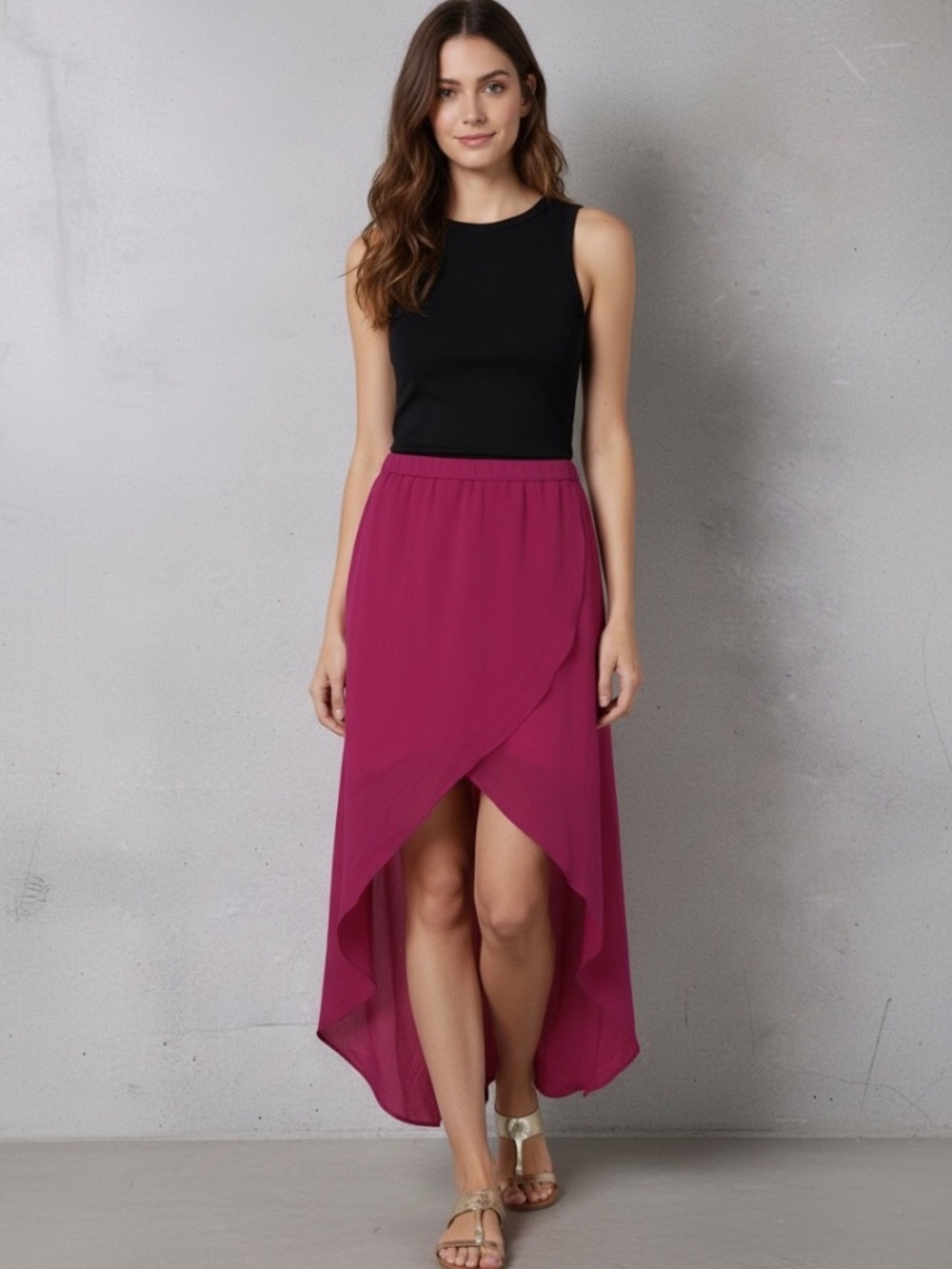 Express Hot Pink High-Low Hem Midi Skirt